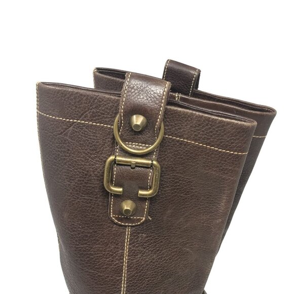 BCBGMAXAZRIA Brown Leather Riding Boots Size 8 Studded Strap Buckle Detail - Picture 8 of 10
